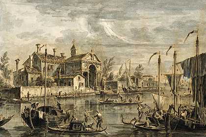 帕卢多的圣贾科莫岛景观`View of the Island of San Giacomo in Paludo (late 18th century) by Francesco Tironi