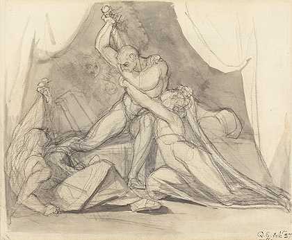 珀西瓦尔将贝里桑从乌尔玛的魔咒中解救出来`Percival Frees Belisane from the Spell of Urma (1811) by Henry Fuseli
