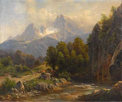 瓦茨曼之景`Blick auf den Watzmann (1863) by Carl Millner