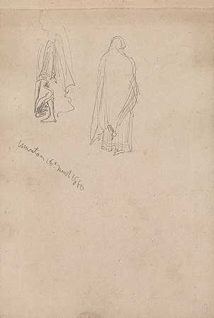 两位女性人物的素描，阿姆利则，1860年3月26日`Sketch of Two Female Figures, Amritsar, 26 March 1860 (1860) by William Simpson