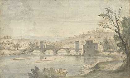 罗马莫勒桥景观`Gezicht op de Ponte Molle te Rome (1663 ~ 1736) by Gaspar Van Wittel