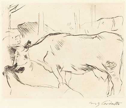 奶牛场-二期（库斯塔尔二期）`Cow Barn – II (Kuhstall II) (1914) by Lovis Corinth