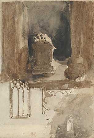 瓦尔蒙特修道院教堂的坟墓和窗户研究`A Tomb and Studies of Windows in the Church of Valmont Abbey (1829–31) by Eugène Delacroix