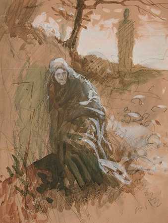 树林中的身影`Figure in woods by Edwin Austin Abbey