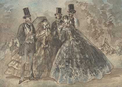 在公园会面`Meeting in the Park (ca. 1860) by Constantin Guys