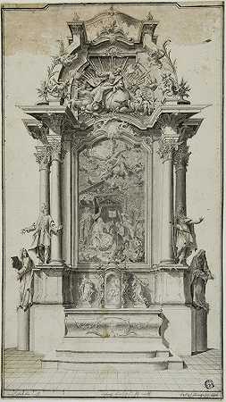 研究一座祭坛，祭坛上有一幅牧羊人崇拜的画`Study for an Altar Containing a Painting of the Adoration of the Shepherds (1767) by Carl Joseph Haringer