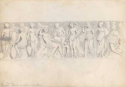 巴黎的审判，罗马城外的多利亚·潘菲利别墅`The Judgement of Paris, Villa Doria Pamphili, Outside Rome (1787) by John Flaxman