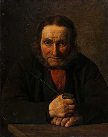 一个拿着烟斗的水手的肖像`Portrait Of A Sailor Holding A Pipe (1839) by Carl Richardt