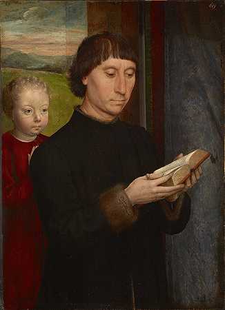 一个正在读书的男人的画像`Portrait of a man reading (circa 1480) by Hans Memling