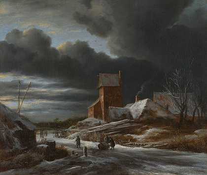冬季景观`Winter Landscape (c. 1665) by Jacob van Ruisdael