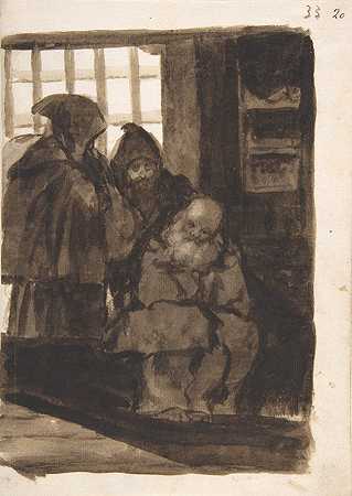 室内的僧侣`Monks in an interior (ca. 1812–20) by Francisco de Goya