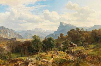 从格劳布登梅恩菲尔德到列支敦士登的阿尔卑斯山景观`View of the Alps from Maienfeld in Graubünden towards Liechtenstein by Ludwig Halauska