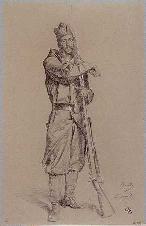 巴黎围攻期间G.Fouret的肖像。`Portrait de G. Fouret pendant le siège de Paris. (1870) by Alexandre Bida