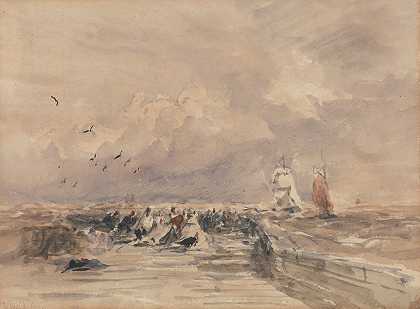 迪普码头，强风`Dieppe Pier, Stiff Breeze (circa 1832) by David Cox