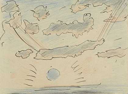 用太阳研究云`Wolkenstudie met zon (1860 ~ 1921) by Adolf le Comte