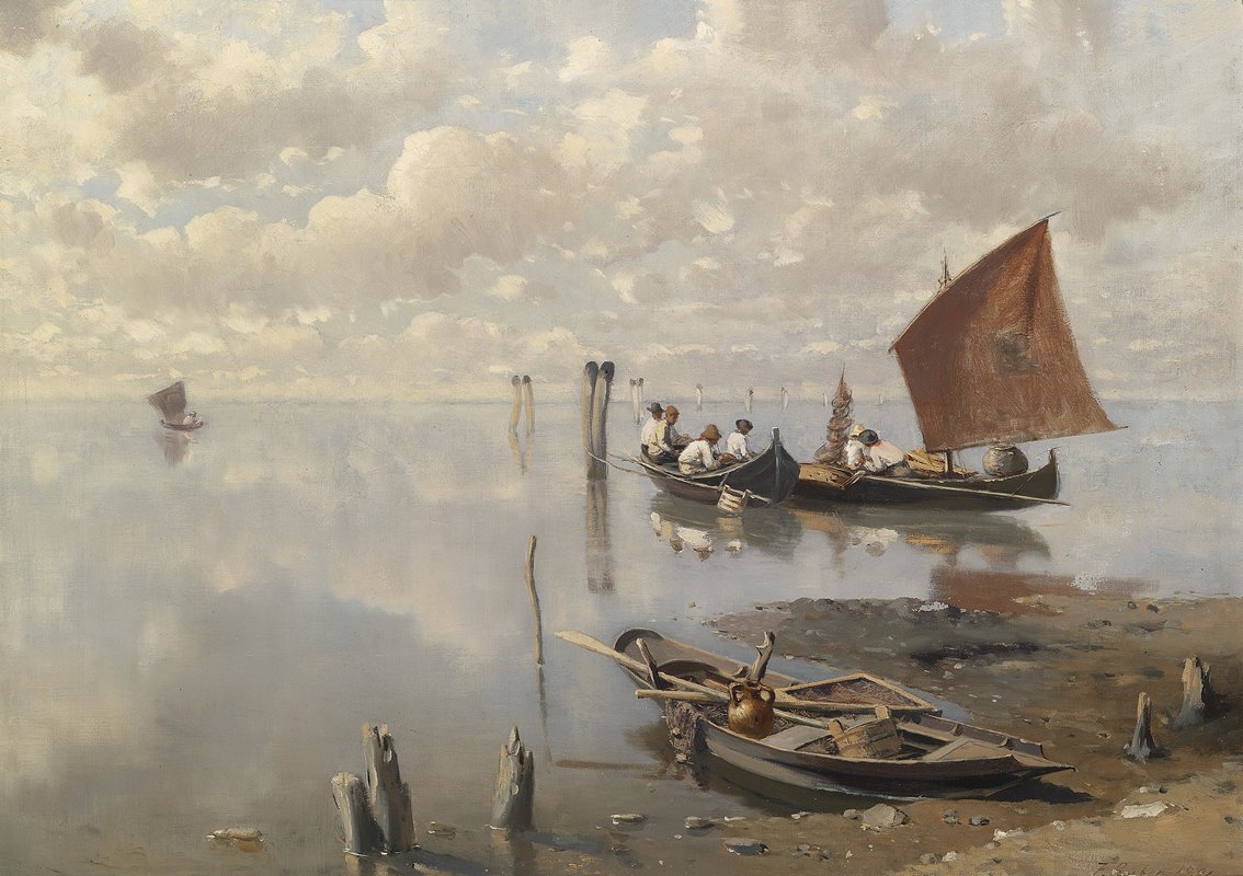 拉古内的菲舍尔`Fischer in der Lagune (1891) by Franz Leo Ruben