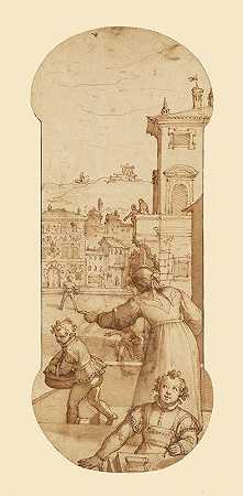 塔迪奥派人去办事`Taddeo Sent on an Errand by Calabreses Wife (1595) by Calabrese;s Wife by Federico Zuccaro