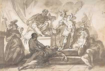 盖尤斯·穆丘斯·斯卡维拉将右手插入火中`Gaius Mucius Scaevola Thrusting His Right Hand into Fire (1740–93) by Marco Marcola