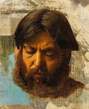 留胡子的男人头`Bearded Mans Head by Jean Lecomte du Nouÿ