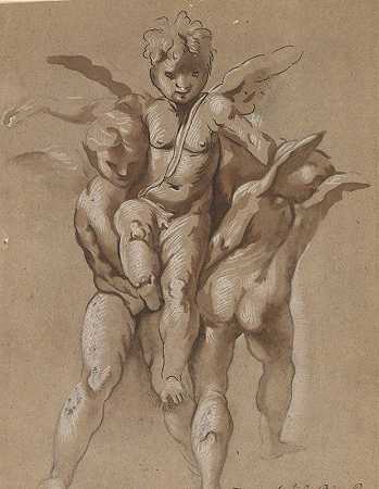 两个推杆和第三个推杆`Two Putti Carrying a Third Putti (mid~17th century) by Giovanni Pietro Possenti