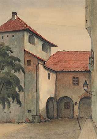 兹沃伦庭院`Courtyard in Zvolen (1923) by Ladislav Treskoň