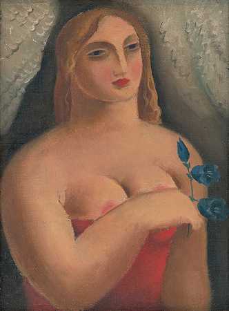 带铃铛花的女人`Woman With Bellflowers (1928) by Mikuláš Galanda