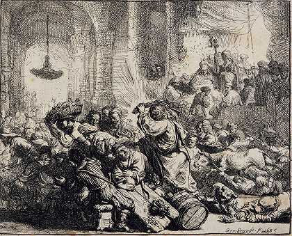 基督把兑换货币的人赶出圣殿`Christ Driving the Moneychangers from the Temple (1635) by Rembrandt van Rijn