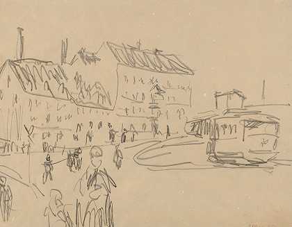 德累斯顿的斯特拉森巴恩`Strassenbahn in Dresden (1909) by Ernst Ludwig Kirchner