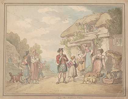 高地风笛手`The Highland piper (ca. 1780–1825) by Thomas Rowlandson