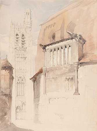 森斯大教堂之塔`Tower of the Cathedral at Sens (c. 1845) by John Ruskin