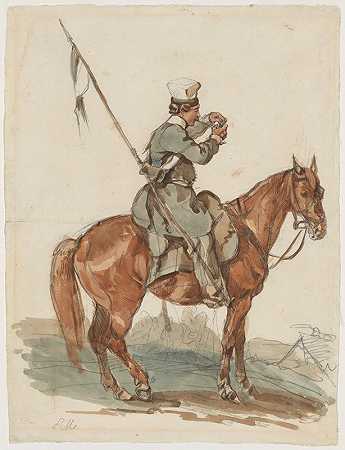 1831年沃利尼亚骑兵的士兵`Soldier of Volhynia Cavalry in 1831 (1840) by Piotr Michałowski