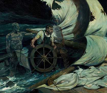 海上危险`Peril at Sea (1920) by Anton Otto Fischer