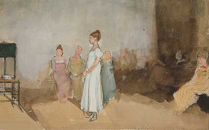 室内女性素描`Sketch of a woman in an interior by Edwin Austin Abbey