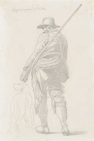 罗马猎人和他的狗，从后面看`Roman Hunter with his Dog, seen from the Back (1845) by Johan Thomas Lundbye
