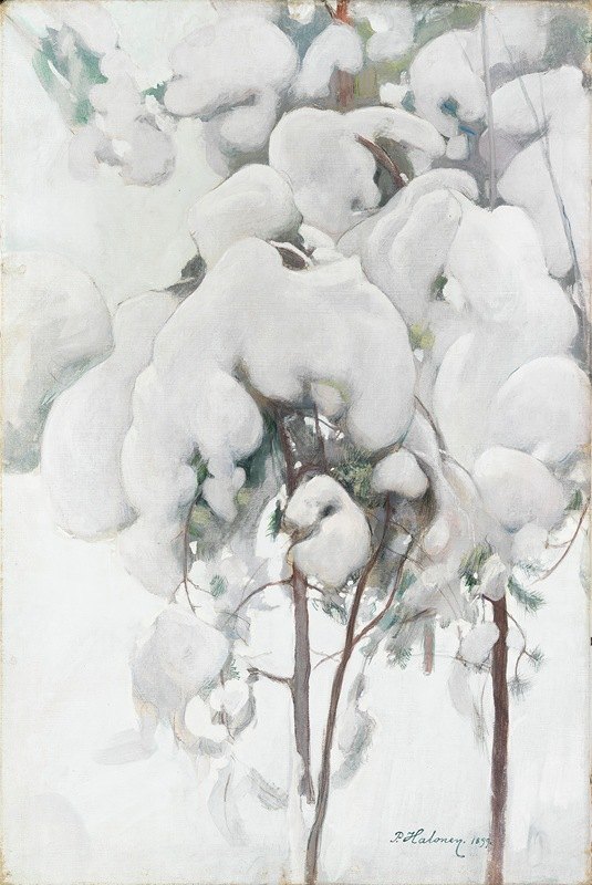 白雪覆盖的松树树苗`Snow~Covered Pine Saplings (1899) by Pekka Halonen