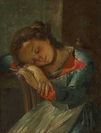 一个正在睡觉的小女孩`A young girl sleeping (18th century) by Venetian School