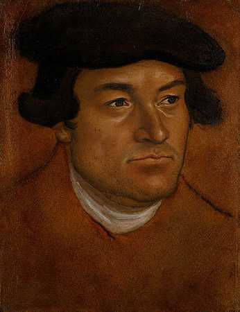 一个戴黑帽子的男人的肖像`Portrait of a man in a black cap (irca 1535) by Lucas Cranach the Elder
