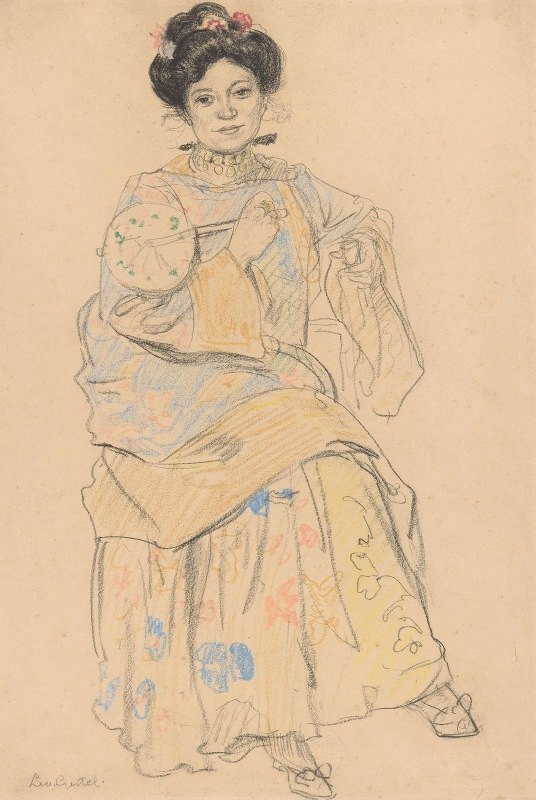 日语Zittende Vrouw`Zittende vrouw à la Japonaise (1891) by Leo Gestel