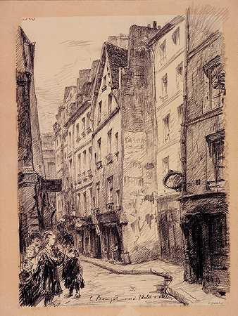 街市政厅`La rue de lHôtel de Ville (1855~1912) by Camille Bourget