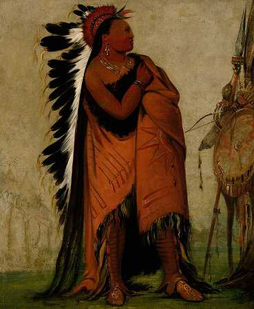 Eé-Hee-A-Duck-CéE-A，以前扎头发的人`Eé~Hee~A~Duck~Cée~A, He Who Ties His Hair Before (1832) by George Catlin