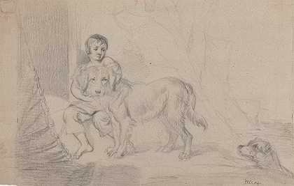 带着狗的小男孩`A Young Boy with Dogs (ca. 1798) by James Ward