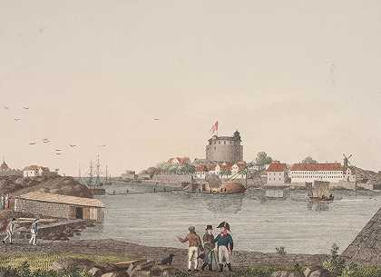 基督教徒。南港`Christiansø. Sydhavnen (1818 – 1819) by Søren L. Lange