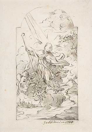圣贾努留斯从维苏威火山喷发中拯救那不勒斯。`Saint Januarius Saving Naples from an Eruption of Mt. Vesuvius. (1724) by Anton Domenico Gabbiani