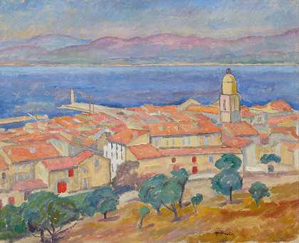 圣特罗佩斯景观`View of Saint~Tropez (circa 1911) by Józef Pankiewicz