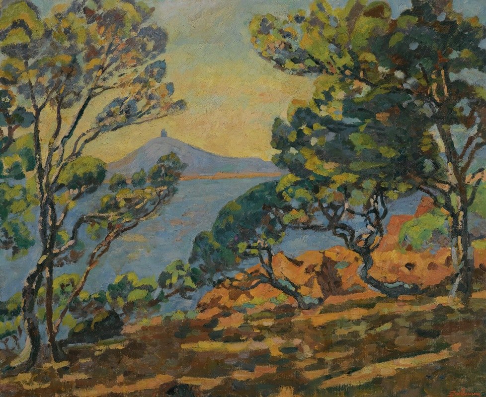 隔间Agay和信号量`La Baie Dagay Et Le Sémaphore (1922) by Armand Guillaumin