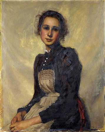 艺术家的妹妹玛格丽特·伦道夫的肖像`Portrait Of Marguerite Lendorff, Sister Of The Artist (1880~1885) by Hans (Johann) Ludwig Lendorff