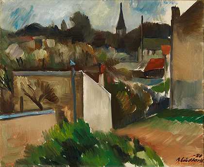 法国城市景观`Town view, France (1920) by Anton Lindforss