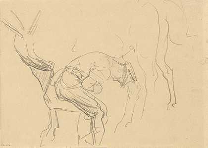 学习在前面给加略山的马钉鞋带（维索）`Study for Shoeing Calvary Horses at the Front (verso) (1918) by John Singer Sargent
