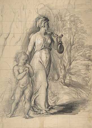 夏甲和以实玛利在旷野`Hagar and Ishmael in the Wilderness (1829–33) by George Richmond