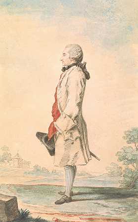一名男子手持帽子站立的肖像`Portrait of a Man Standing with Hat in Hand by Louis de Carmontelle
